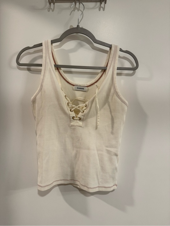 Sandro Tops - Try on Only - Sandro Cream Ribbed Lace-Up Tank